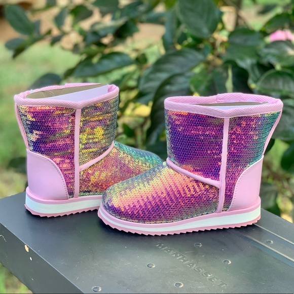 Toddler Girls Shiny Sequin Faux Shearling Boots - Picture 5 of 8